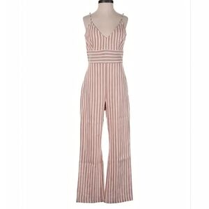 Leith Striped Jumpsuit in Tan & White with Spaghetti Straps